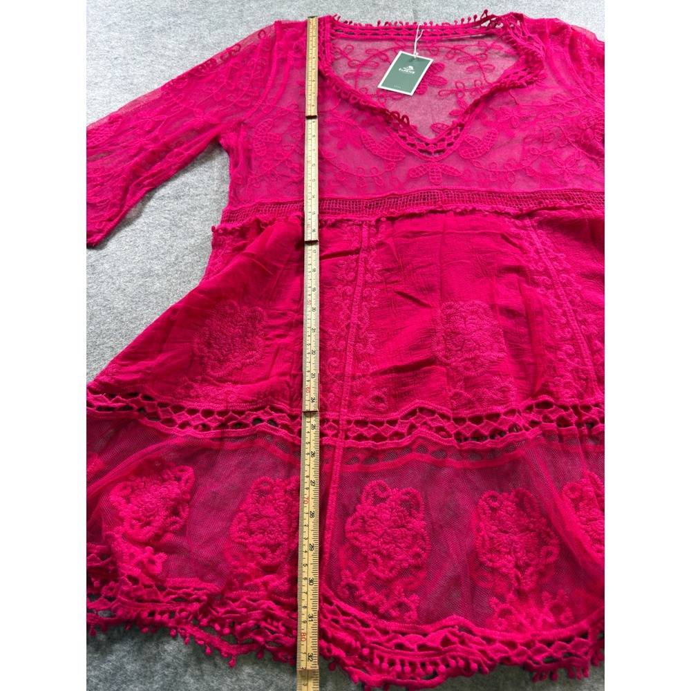 Eomenie Lace Bathing Suit Cover Up Women OS Hot Pink Plunging V Neck Beach Dress - Picture 3 of 12